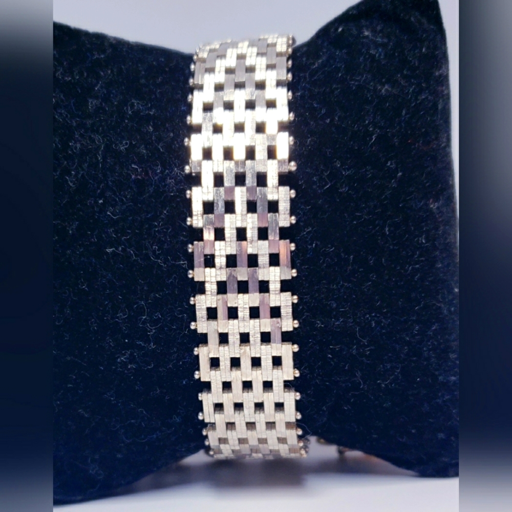 Vintage Sterling Silver Italian Heavyweight Chevron Style Bar Link Bracelet 7.5"